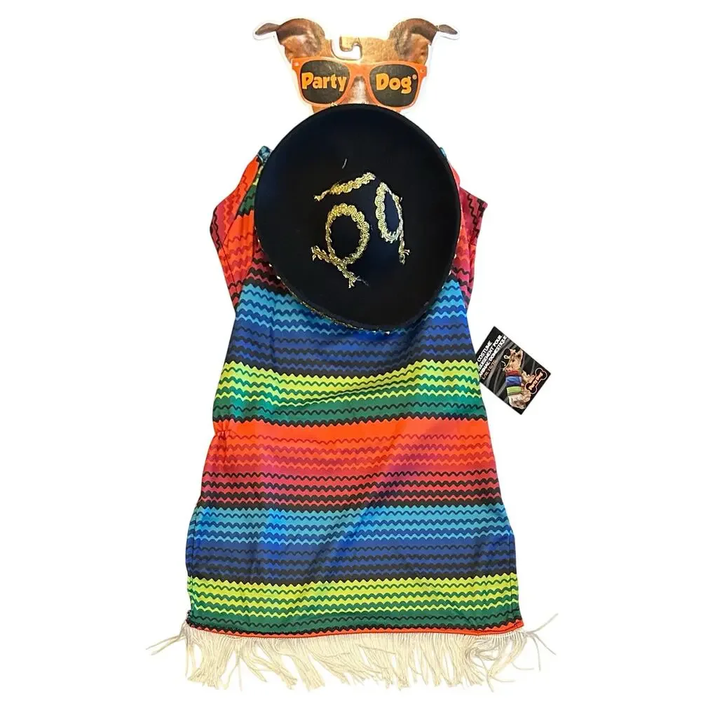 New Party Dog Sombrero, And Poncho Set Pet Costume Large/XL Halloween Costume